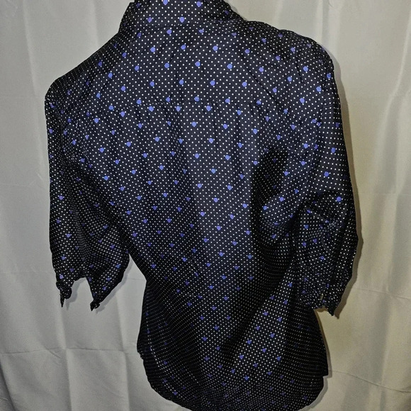 Ben Sherman 100% Silk Navy Blue / White Polka Dot Womens Blouse SZ SMALL - Picture 7 of 12